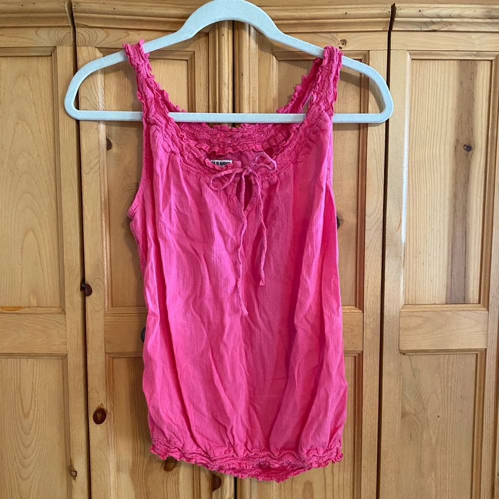 Old Navy Pink Elastic & Cinched Waist/Straps Tie Keyhole Chest Tank Top Size S